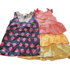 Petit Peony Strawberry Print B.T. Kids Seersucker Embroidered Tier Dress Girls 5